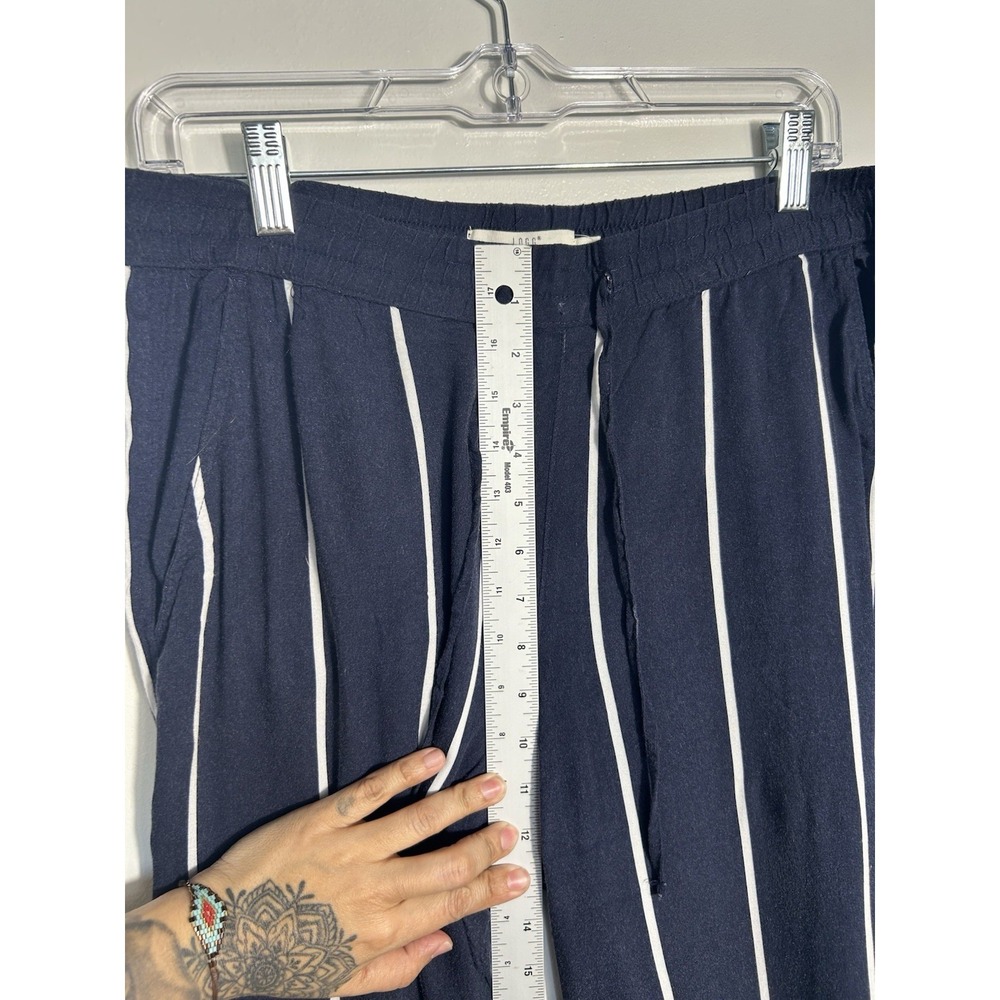 H&M L.O.G.G. Women's Navy Blue White Striped Wide Leg Linen Blend Pants Size 12 - Picture 5 of 9